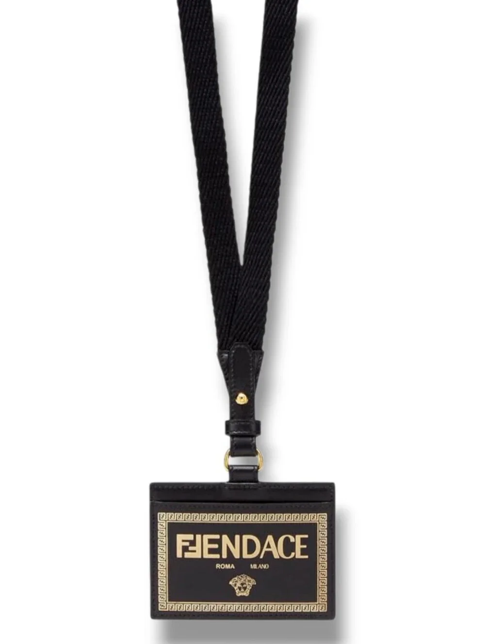 FENDACE Fendi x Versace LANYARD Cardholder Black Leather Card Holder New In Box